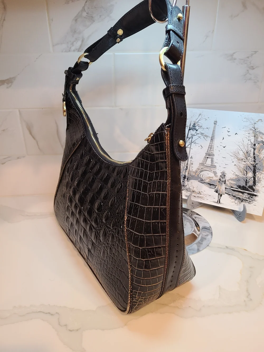 SOLD Brahmin Vintage Karissa Black Leather Shoulder Bag Fair - Picture 4 of 17